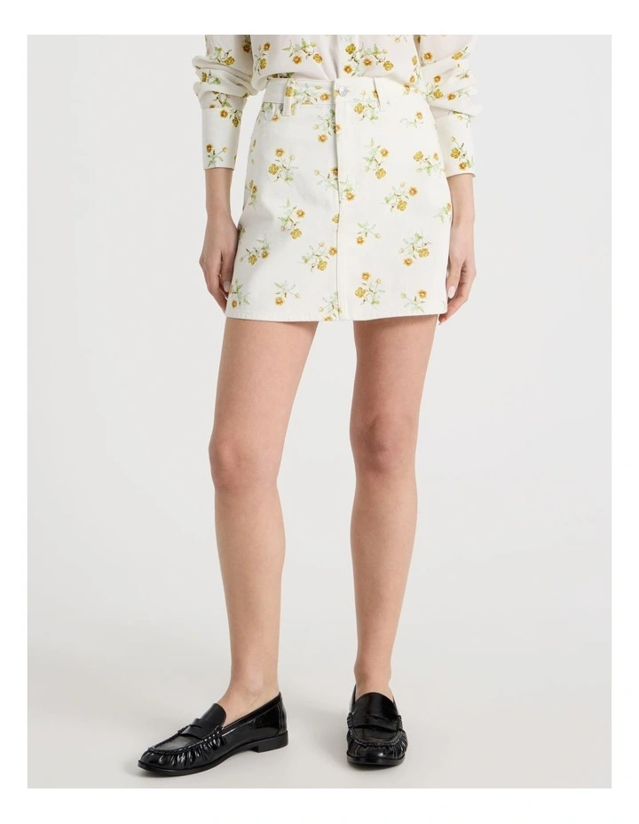 Denim Mini Skirt in Ivory image 5