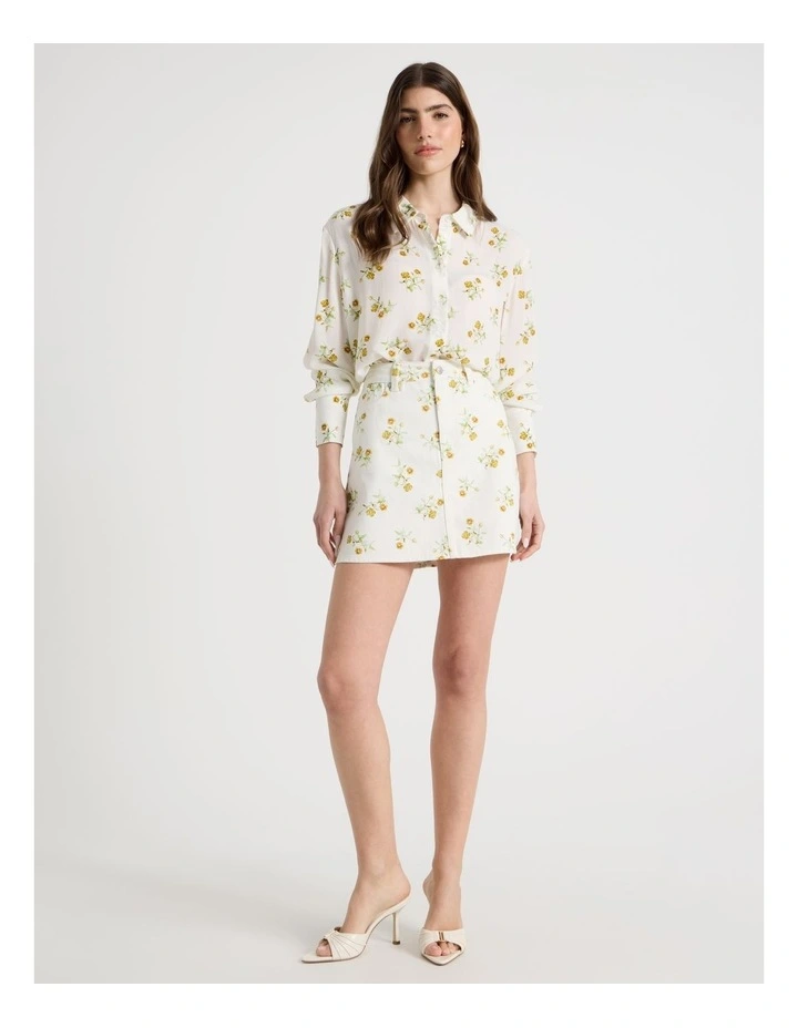 Denim Mini Skirt in Ivory image 7