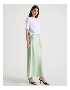 Satin Maxi Slip Skirt in Mint