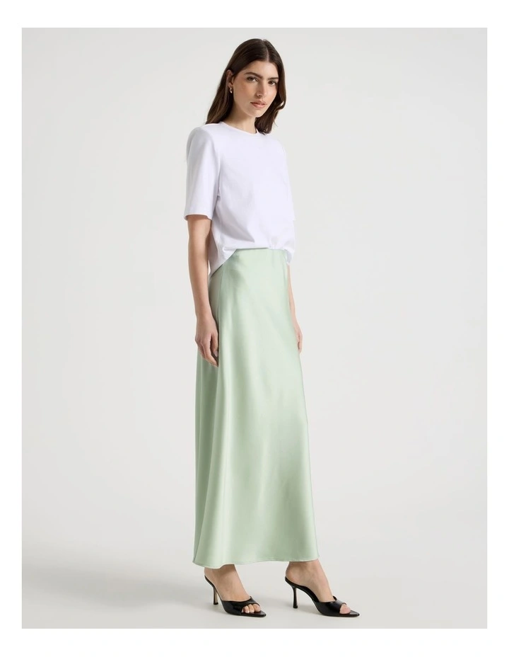 Satin Maxi Slip Skirt in Mint image 1