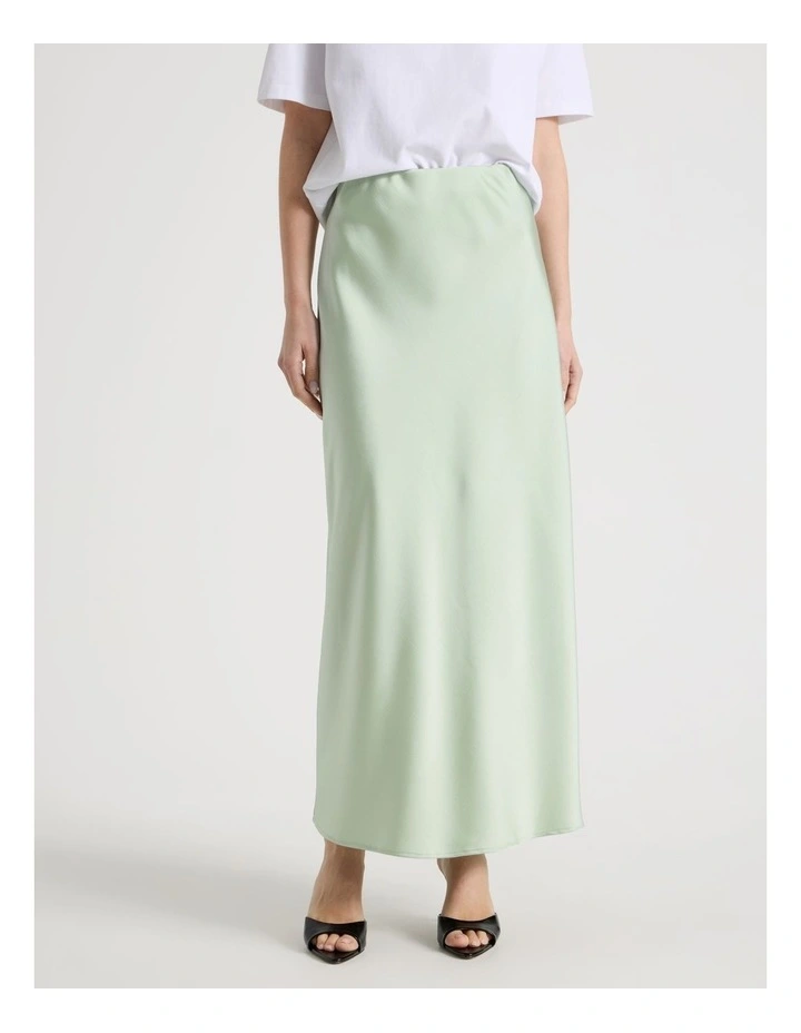 Satin Maxi Slip Skirt in Mint image 2