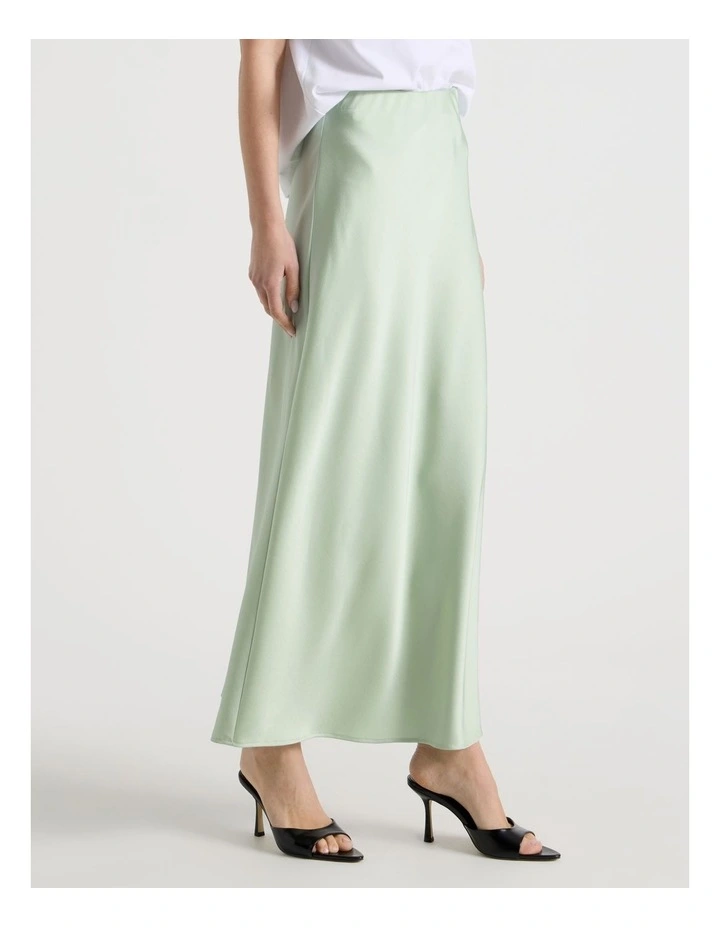 Satin Maxi Slip Skirt in Mint image 3