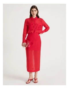 Sheer Column Skirt in Red