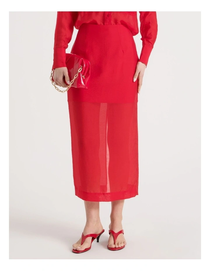 Sheer Column Skirt in Red image 2