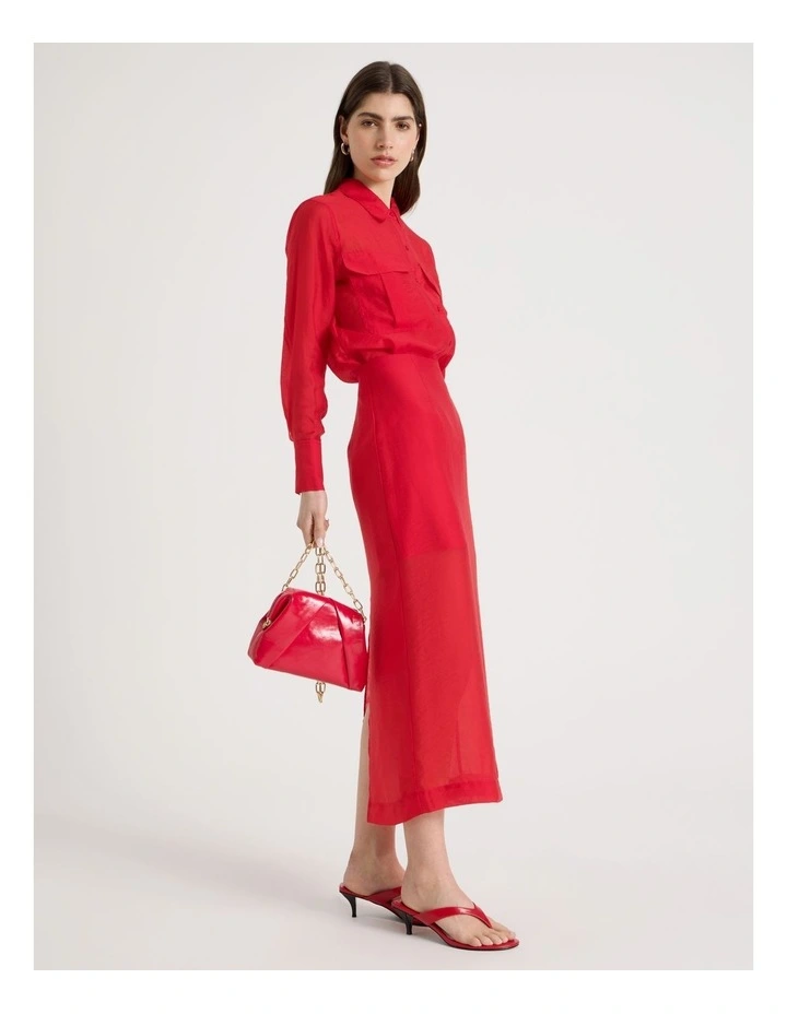Sheer Column Skirt in Red image 3