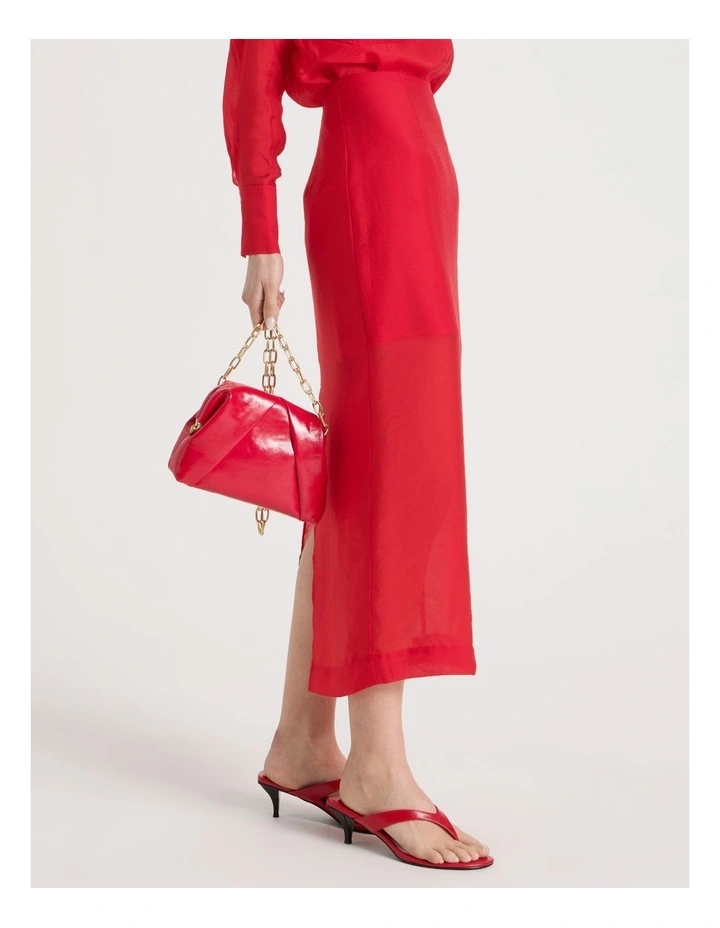 Sheer Column Skirt in Red image 4