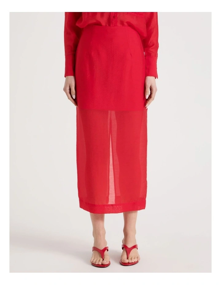 Sheer Column Skirt in Red image 5
