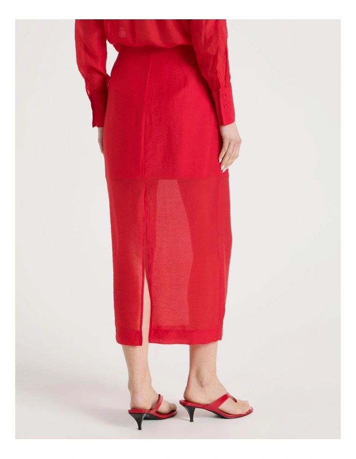 Sheer Column Skirt in Red image 6