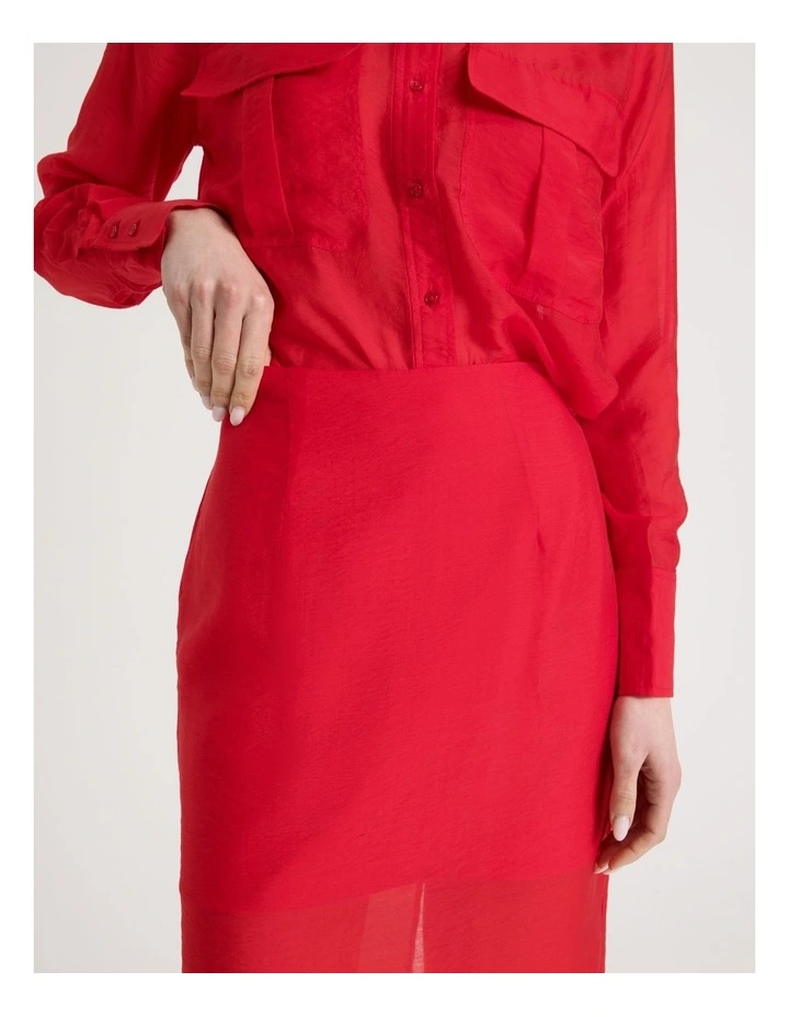 Sheer Column Skirt in Red image 7