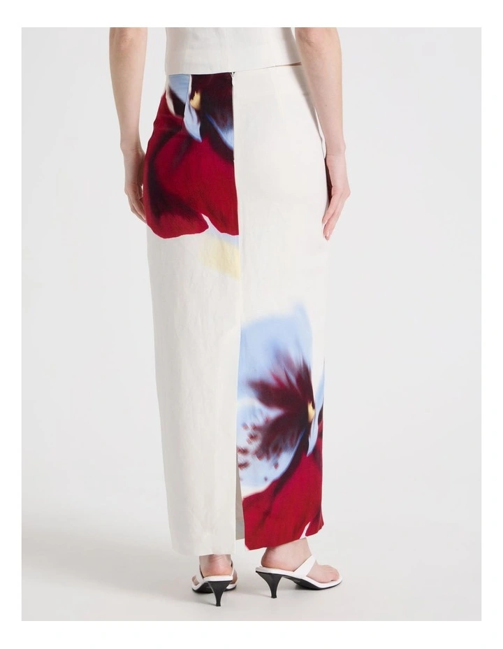 Linen Blend Orchid Column Midi Skirt in White image 6