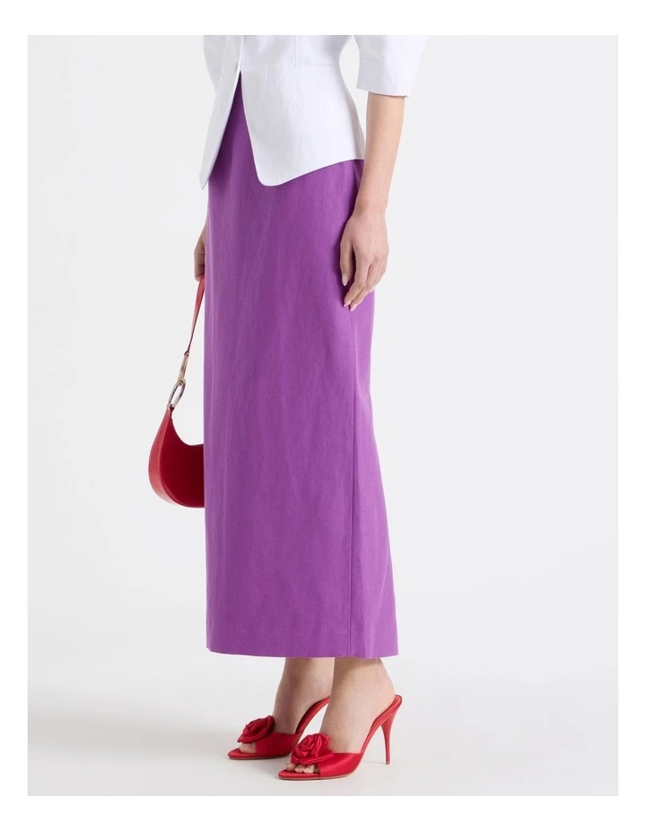 Cotton Linen Blend Column Midi Skirt in Grape image 2