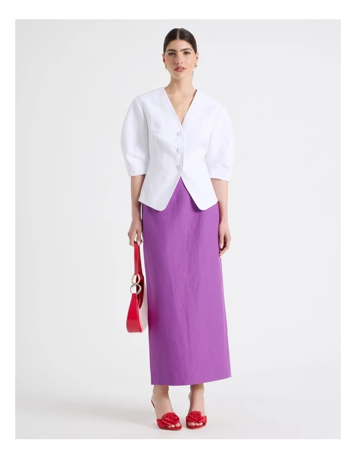 Cotton Linen Blend Column Midi Skirt in Grape image 3