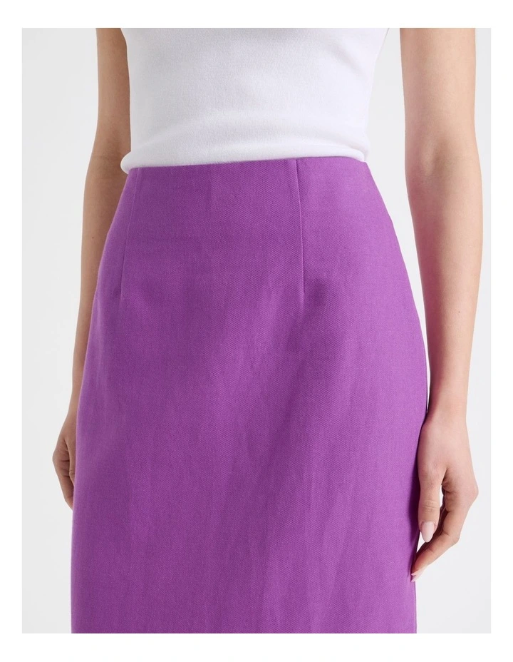 Cotton Linen Blend Column Midi Skirt in Grape image 4