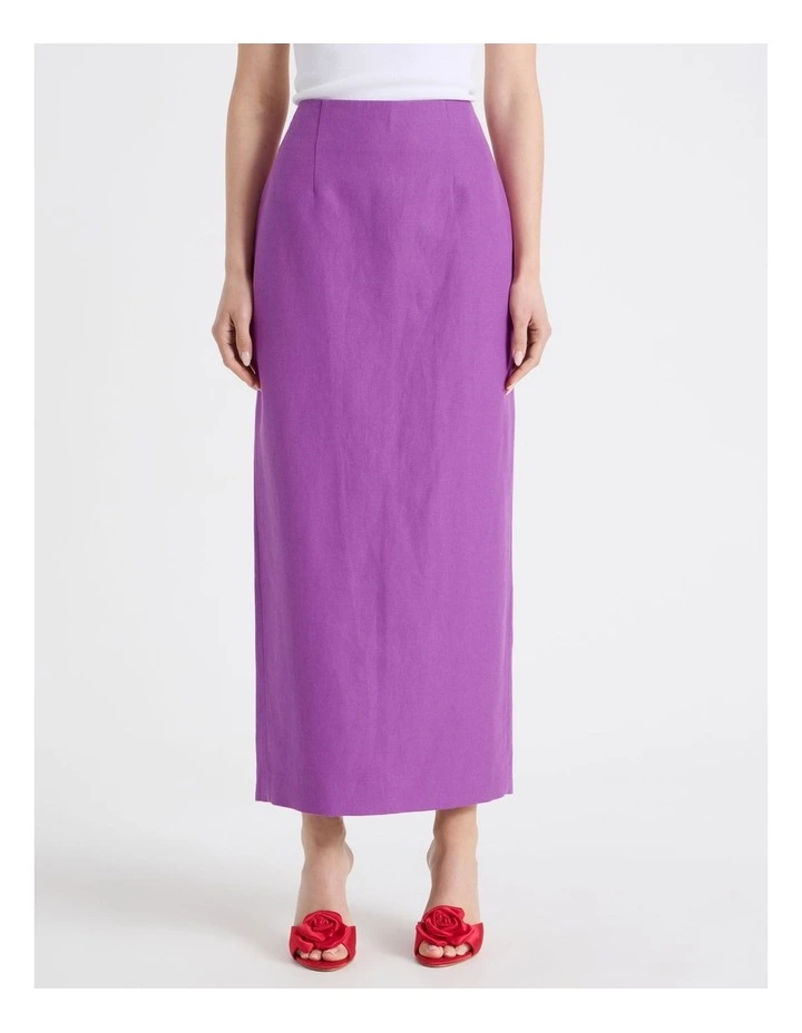 Cotton Linen Blend Column Midi Skirt in Grape image 5