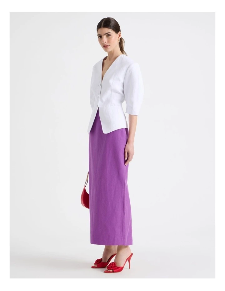 Cotton Linen Blend Column Midi Skirt in Grape image 7