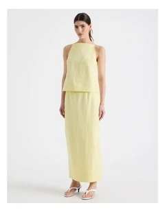 Cotton Linen Blend Column Midi Skirt in Yellow