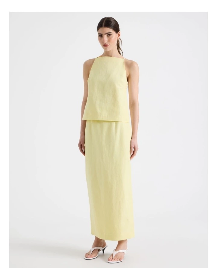 Cotton Linen Blend Column Midi Skirt in Yellow image 1