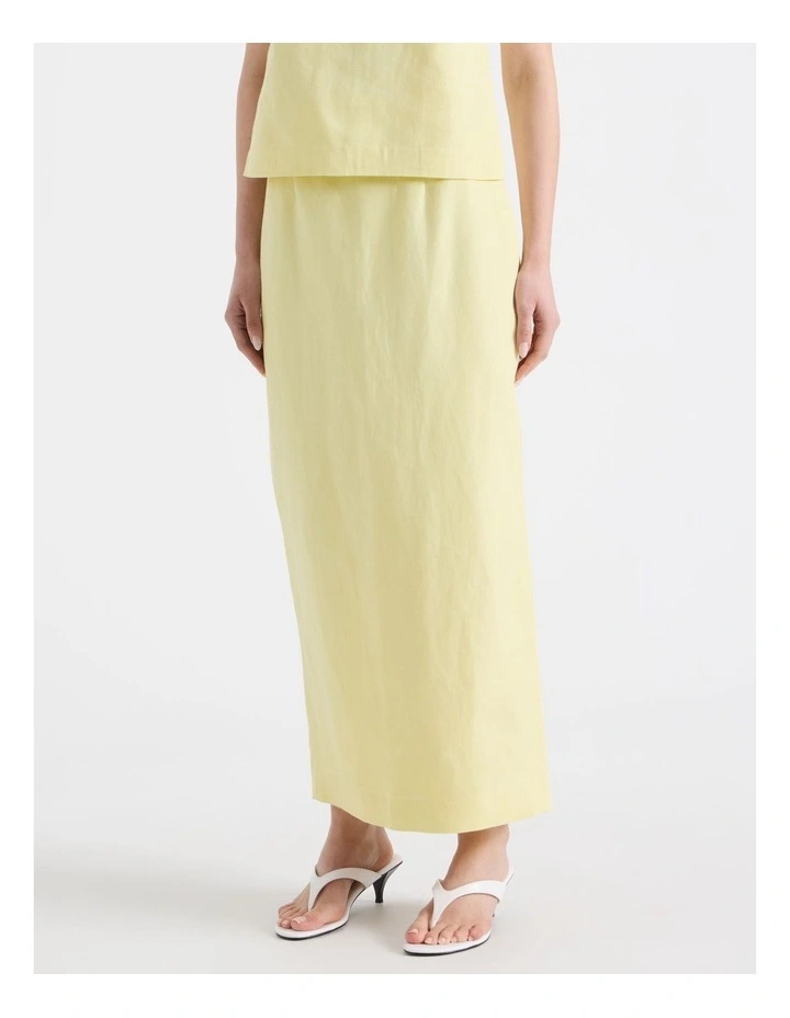 Cotton Linen Blend Column Midi Skirt in Yellow image 2