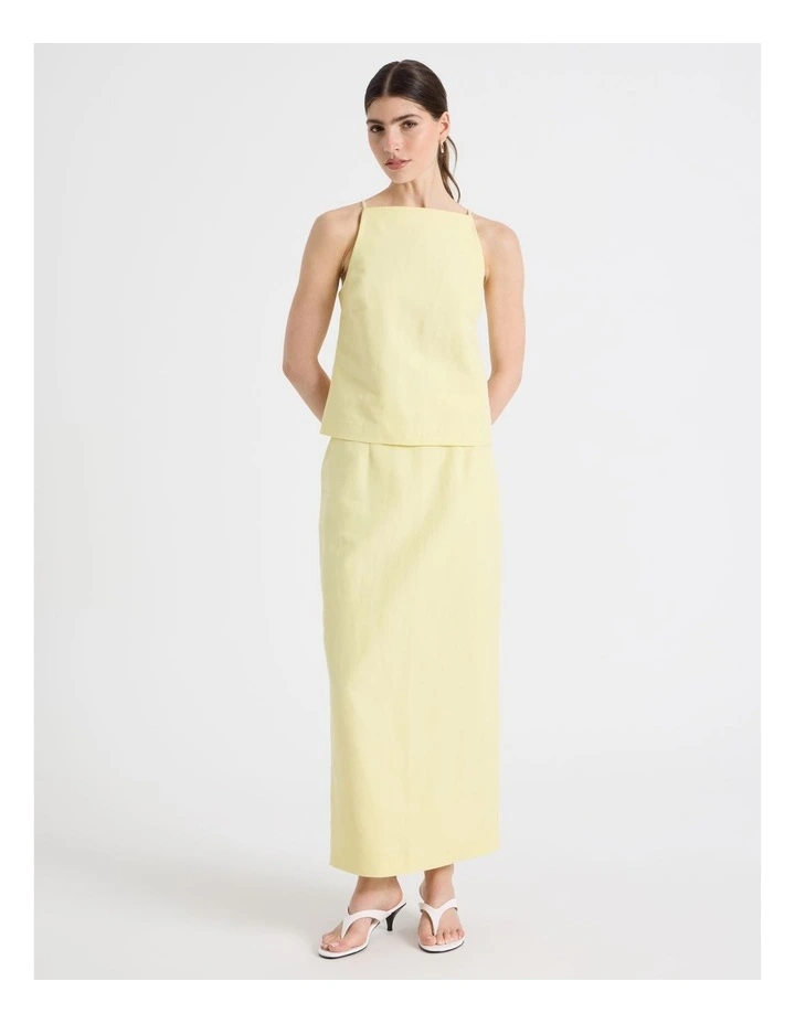 Cotton Linen Blend Column Midi Skirt in Yellow image 3