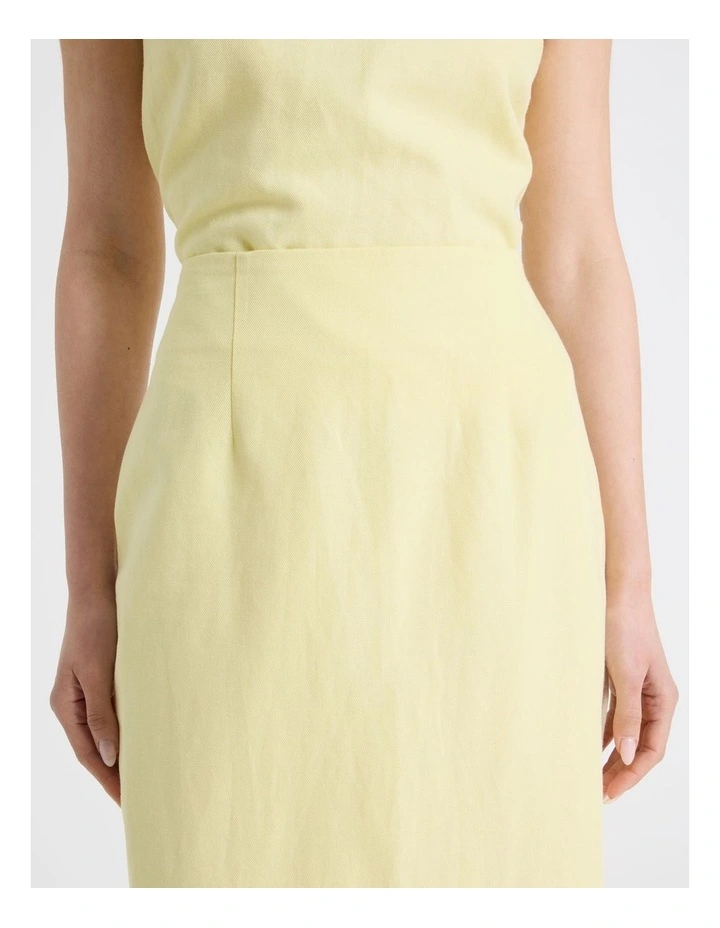 Cotton Linen Blend Column Midi Skirt in Yellow image 4