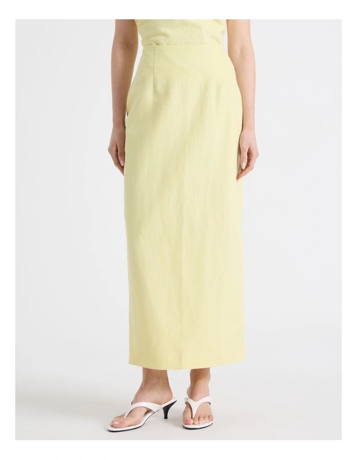 Cotton Linen Blend Column Midi Skirt in Yellow image 5