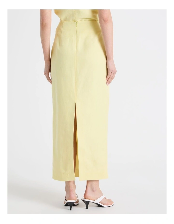 Cotton Linen Blend Column Midi Skirt in Yellow image 6