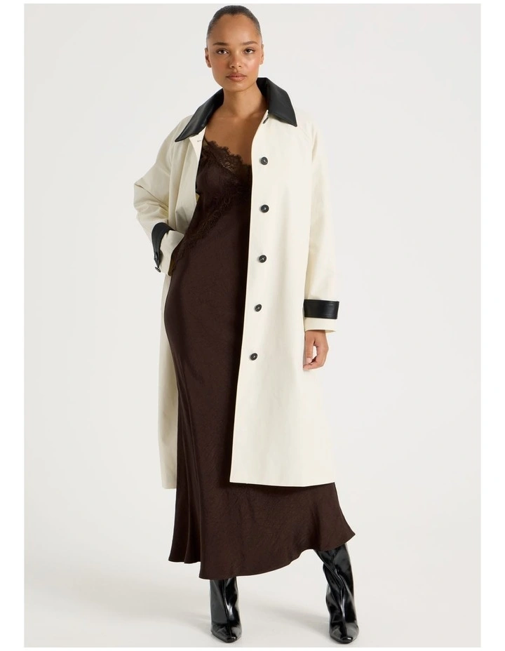 Crinkle Satin Lace Slip Dress in Dark Brown image 2