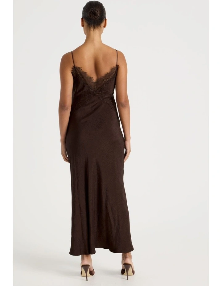 Crinkle Satin Lace Slip Dress in Dark Brown image 5