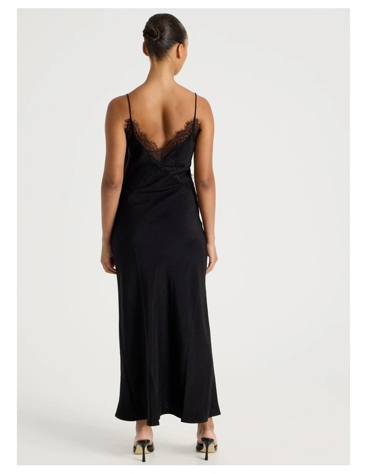 Crinkle Satin Lace Slip Dress in Black image 5