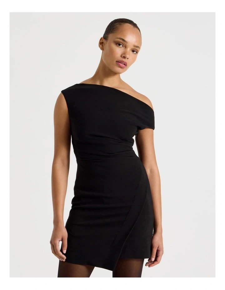 Tailored Draped Mini Dress in Black image 1