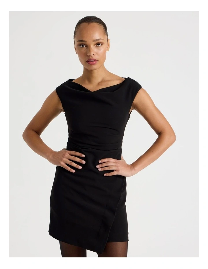 Tailored Draped Mini Dress in Black image 2