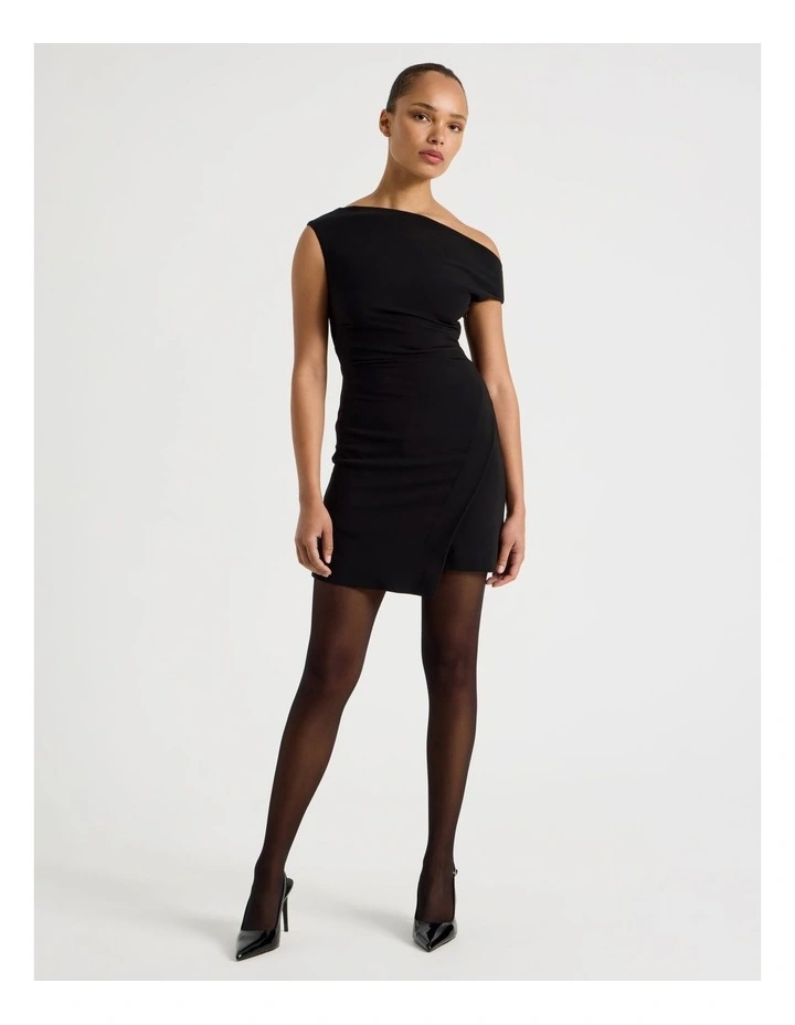 Tailored Draped Mini Dress in Black image 3