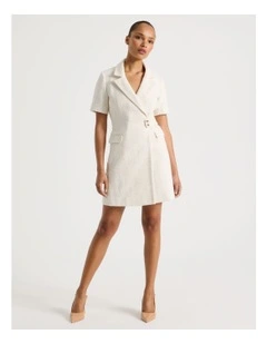Boucle Short Sleeve Blazer Dress in Ecru