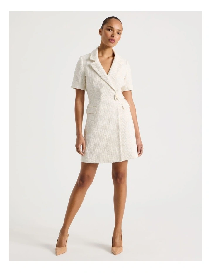 Boucle Short Sleeve Blazer Dress in Ecru image 1