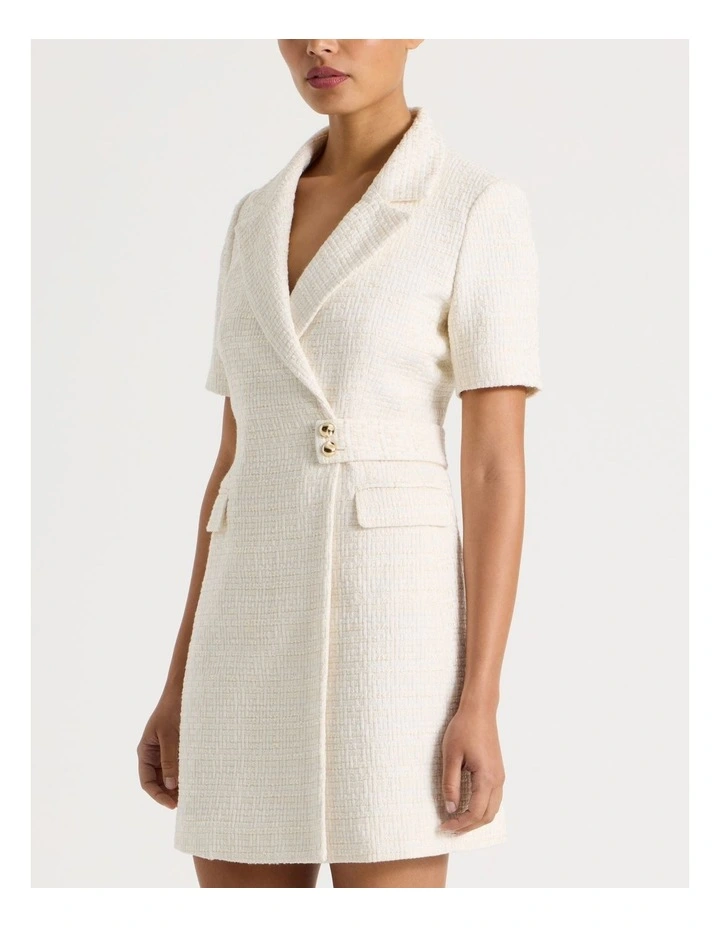 Boucle Short Sleeve Blazer Dress in Ecru image 2