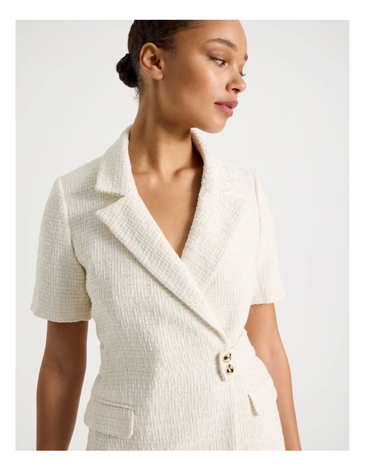 Boucle Short Sleeve Blazer Dress in Ecru image 3