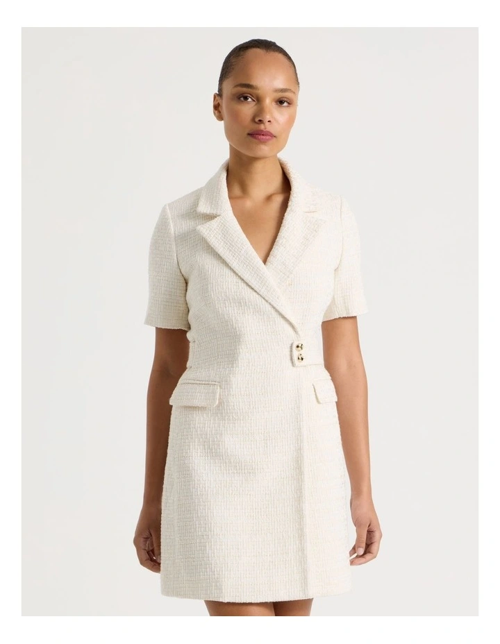 Boucle Short Sleeve Blazer Dress in Ecru image 4