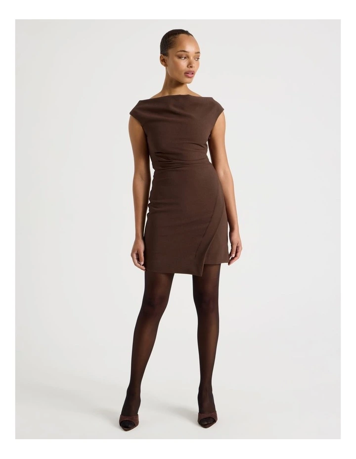 Tailored Draped Mini Dress in Dark Brown image 1