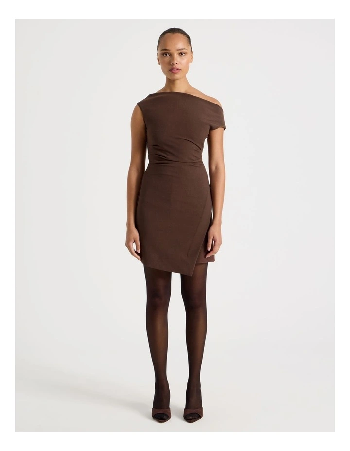 Tailored Draped Mini Dress in Dark Brown image 3