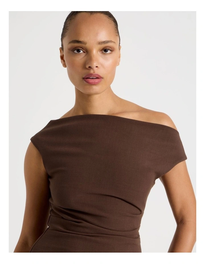 Tailored Draped Mini Dress in Dark Brown image 4