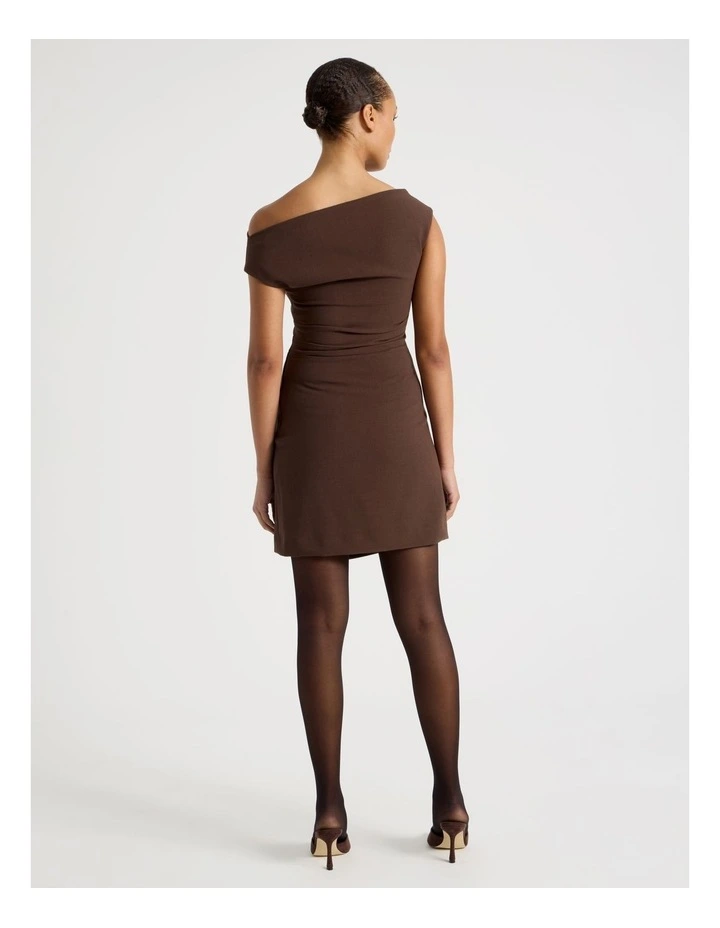 Tailored Draped Mini Dress in Dark Brown image 6