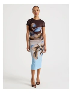 Draped Jersey Cap Sleeve Midi Dress in Blue