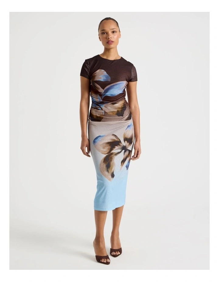 Draped Jersey Cap Sleeve Midi Dress in Blue image 1