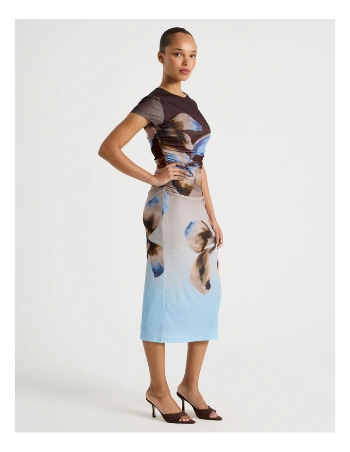 Draped Jersey Cap Sleeve Midi Dress in Blue image 3
