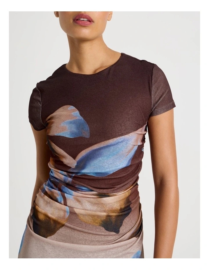 Draped Jersey Cap Sleeve Midi Dress in Blue image 4