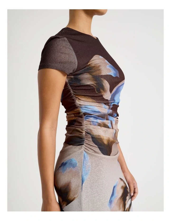 Draped Jersey Cap Sleeve Midi Dress in Blue image 6