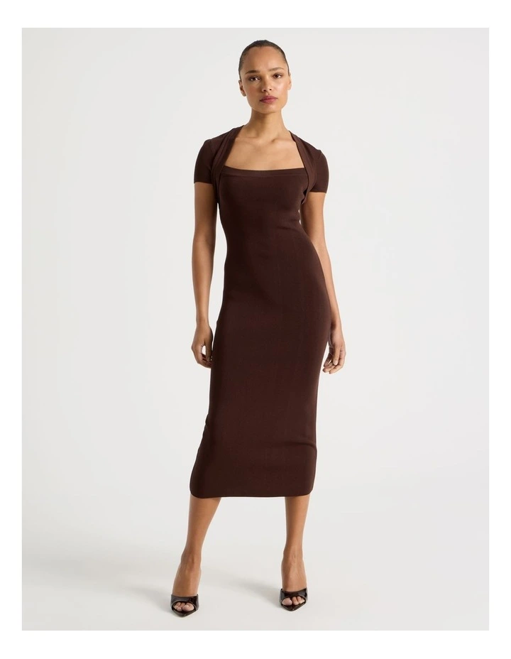 Shrug Knit Midi Dress in Dark Brown image 1