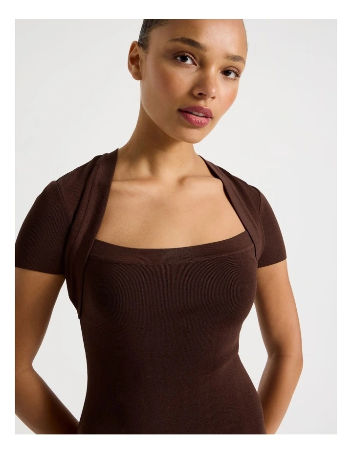 Shrug Knit Midi Dress in Dark Brown image 2