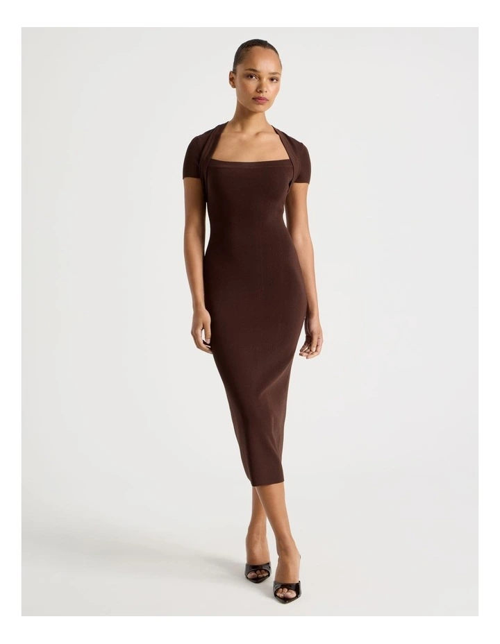 Shrug Knit Midi Dress in Dark Brown image 3