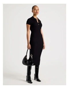 Button Down Knit Midi Dress in Black